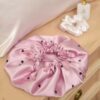 Розовый сатиновый чепчик для волос (сердечки)
