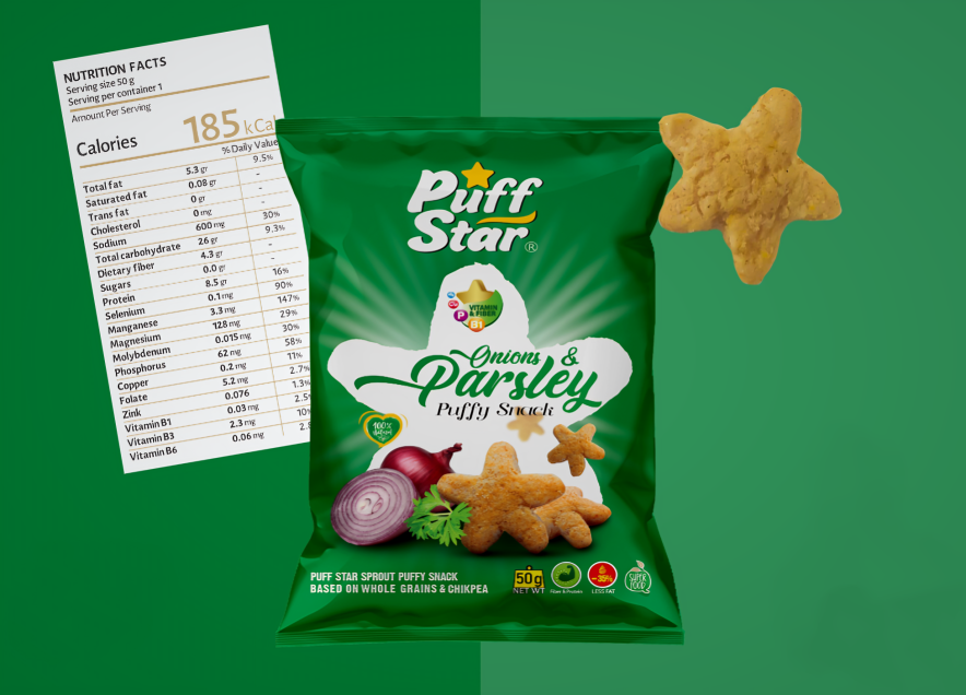 Зерновые снеки Puff Star с луком и петрушкой (10 шт.)