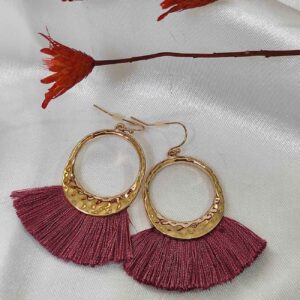 Серьги макраме в стиле бохо с кисточками (винный цвет)