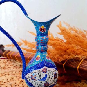 Медный кувшин с эмалью минакари — бирюзовый