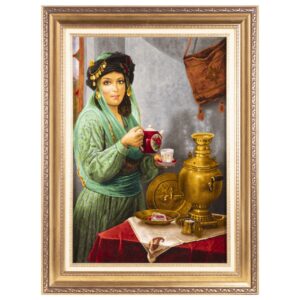 Персидский ковёр с ручной сюжетной вышивкой из Тебриза, курдская дама