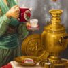 Персидский ковёр с ручной сюжетной вышивкой из Тебриза, курдская дама