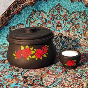 Чёрный каменный казан для абгушта с орнаментом розы (4 чел.)