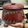 Красный каменный казан для абгушта с цветочным декором (8 чел.)