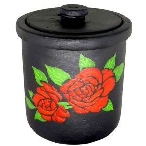 Чёрный каменный казан для абгушта с рисунком розы (1 чел.)