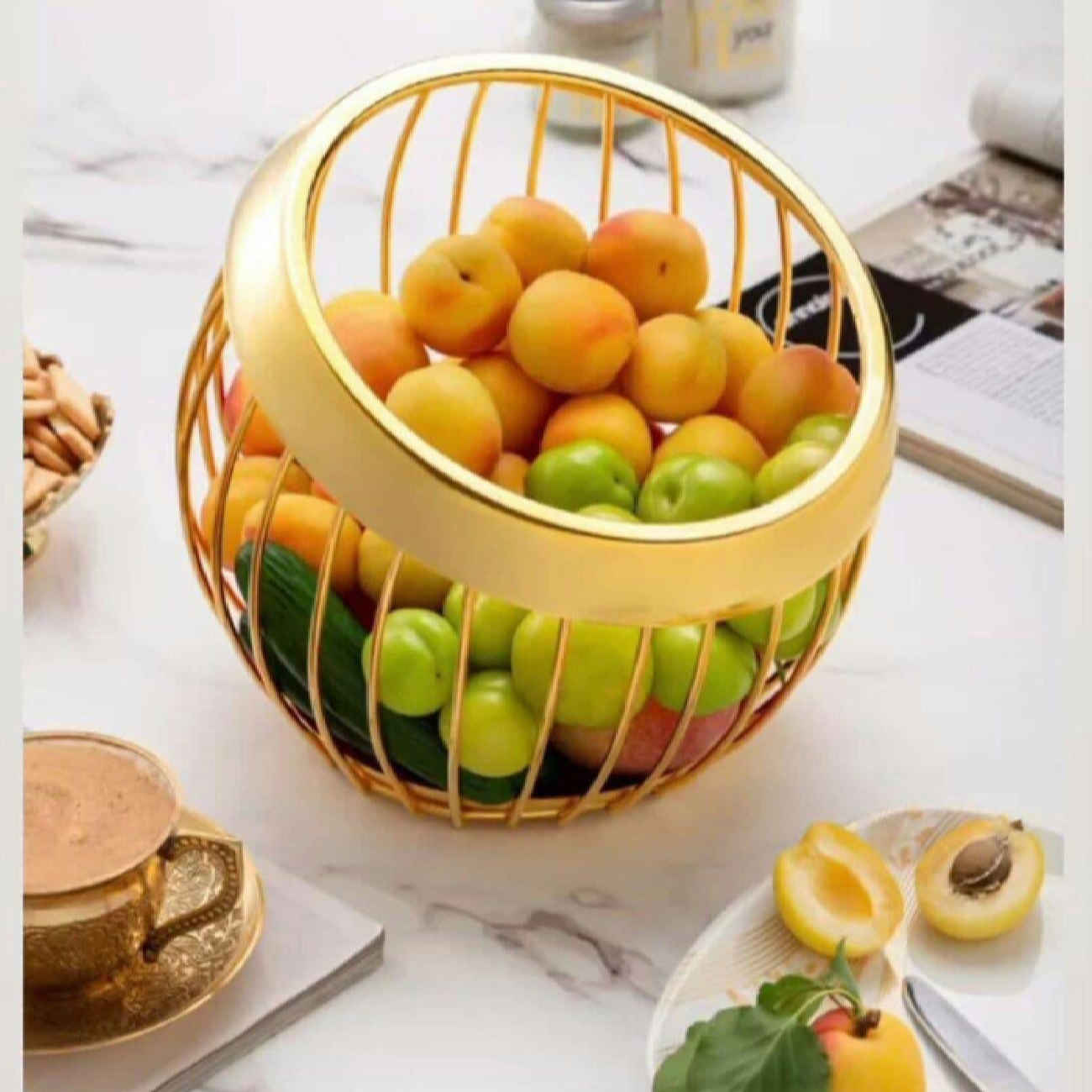 Металлическая корзина для фруктов (золотистая)