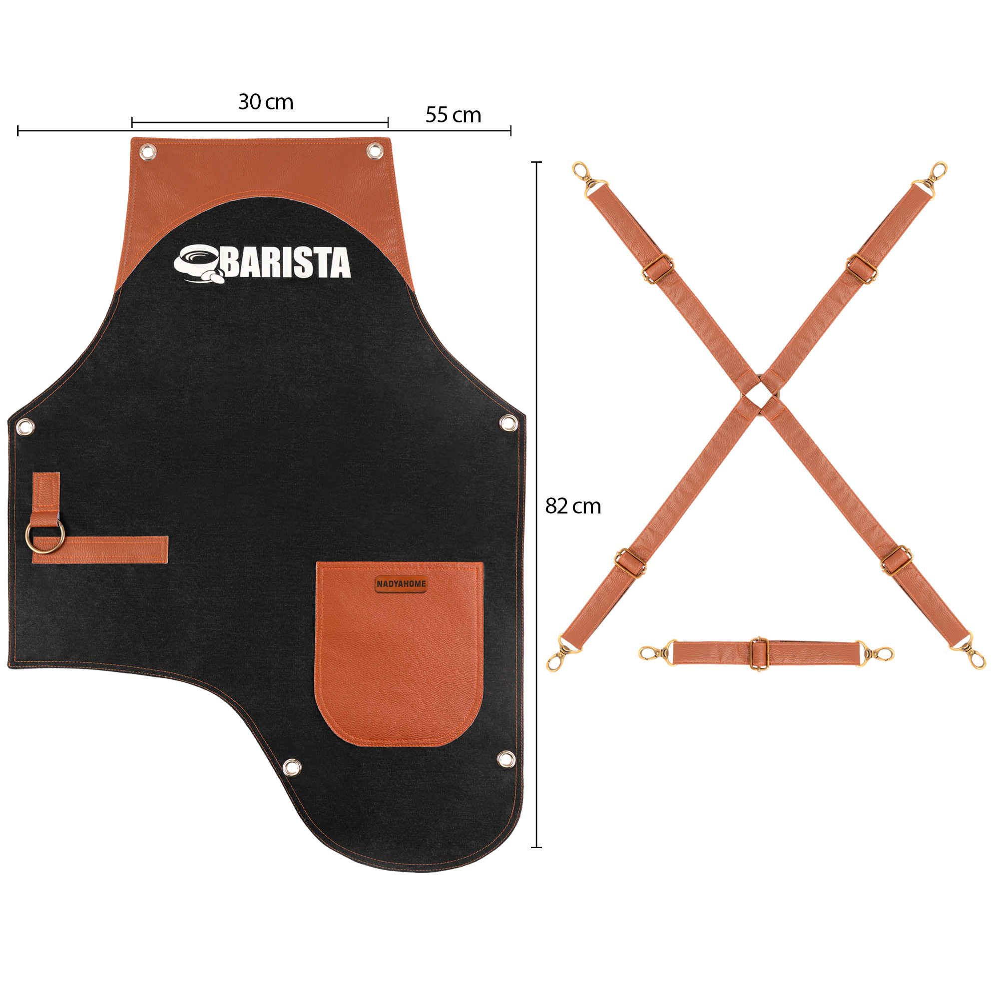 Черный джинсовый фартук бариста (стиль Cross-Back)