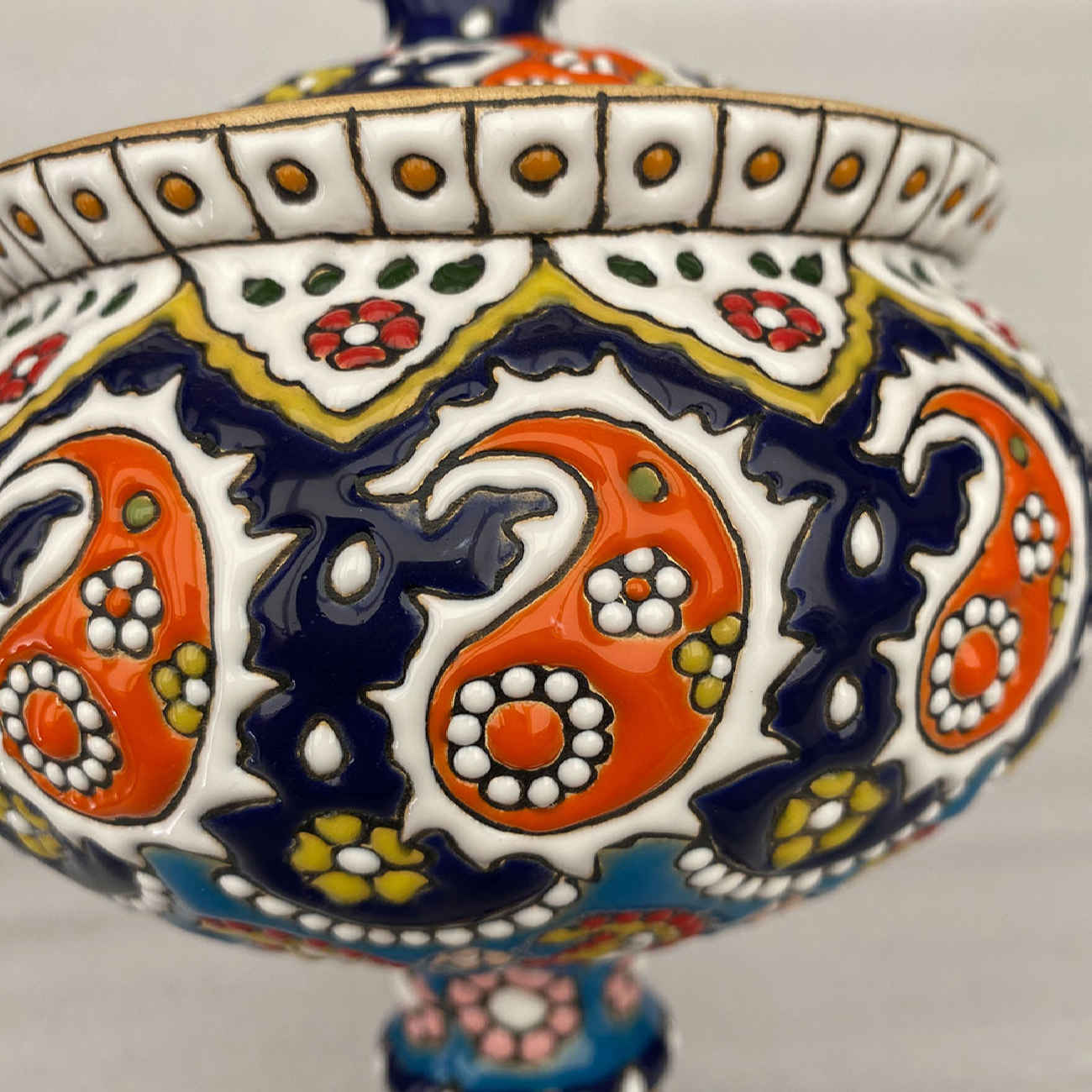 Персидская сахарница с крышкой – эмаль Минакари с узором пейсли