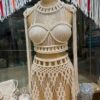 Кремовый комплект макраме: укороченный топ и юбка