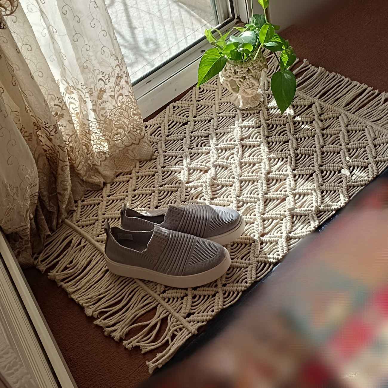 Персидский ковёр макраме ручного плетения «Бохо», молочный