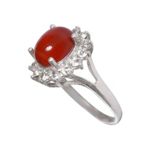 Серебряное кольцо с красным агатом и цветами