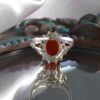 Серебряное кольцо с красным агатом и цветами