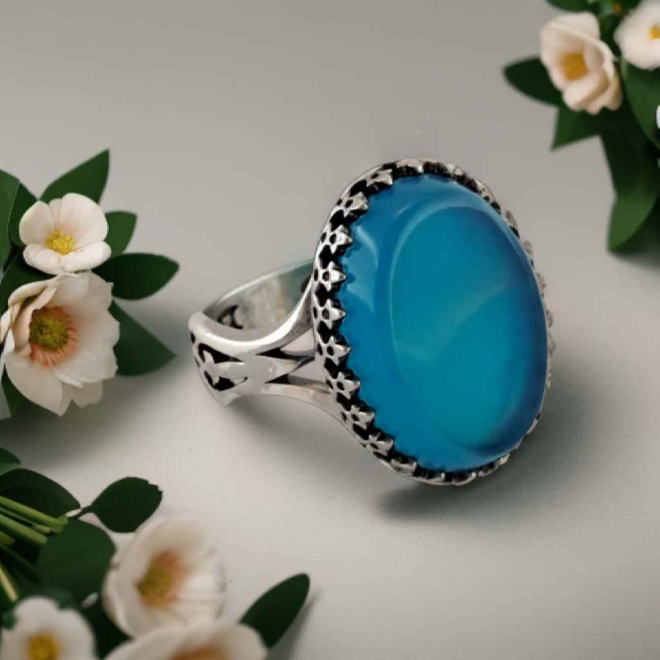 Мужское серебряное кольцо с агатом, бирюзовый камень
