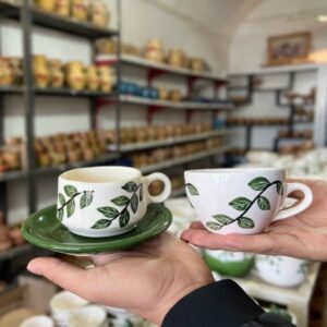 Керамическая чайная пара с листьями