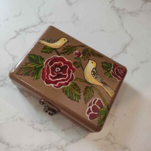 Ручная шкатулка для украшений из дерева с росписью птиц и цветов