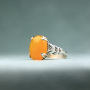 Серебряное кольцо с жёлтым агатом «Шараф аш-Шамс» — узор колоса