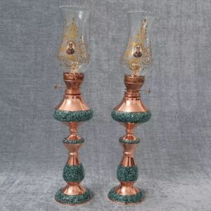 Медная масляная лампа с инкрустацией бирюзой — винтажный стиль