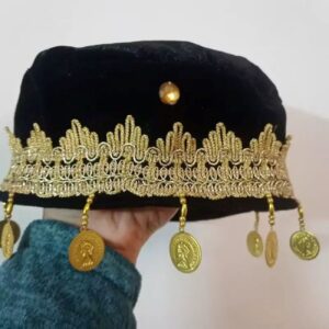 Бархатная этническая шапка с декором из монет
