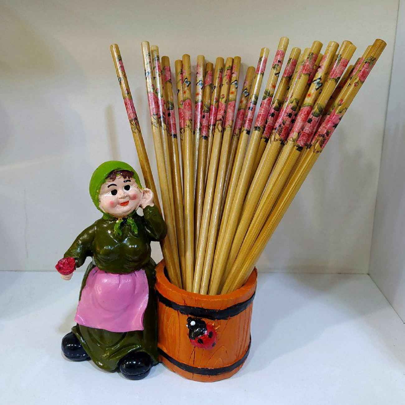 Розовые бамбуковые палочки для еды с цветами (2 шт.)