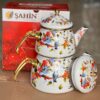 Enamel Teapot and Kettle Set – Floral & Bird Design (2)