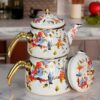Enamel Teapot and Kettle Set – Floral & Bird Design (3)
