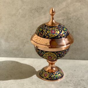 Медная сахарница с росписью минакари и крышкой