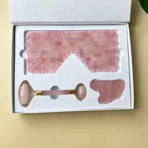 Набор для массажа лица из розового кварца с маской для сна