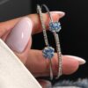 Women's Double-Line Cuff Bracelet for Women, Full-Stone with Flower Design (6)