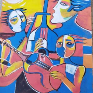 Картина гуашью «Кубистское лицо» — ручная роспись, прямоугольная